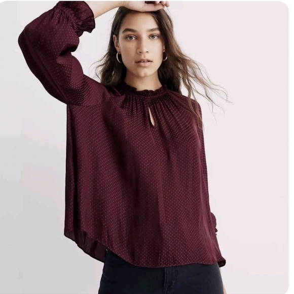 MADEWELL Poet Top in Jacquard Dot Burgundy - Picture 1 of 5